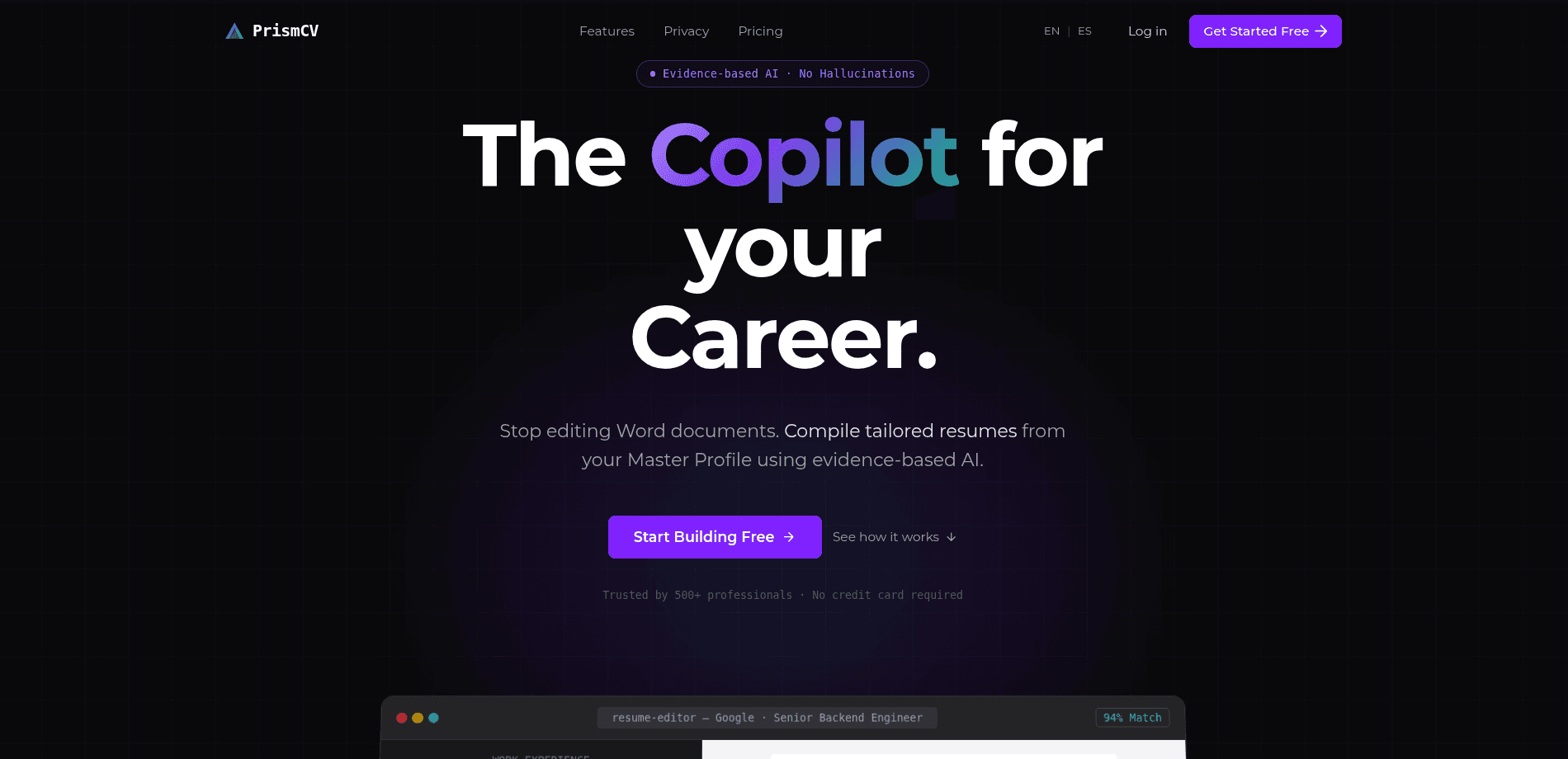 Screenshot of PrismCV